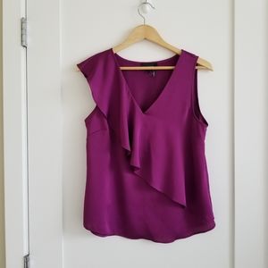 DKNY Satin ruffle sleeveless v neck blouse